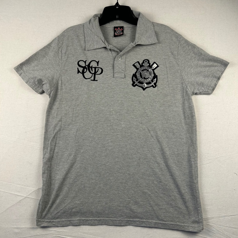 SC Corinthians Paulista Mens Gray Polo Shirt Short Sleeve Soccer Brazil SCCP